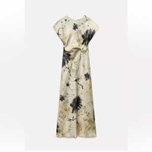 Zara Cream Maxi Dress with Black Floral Print